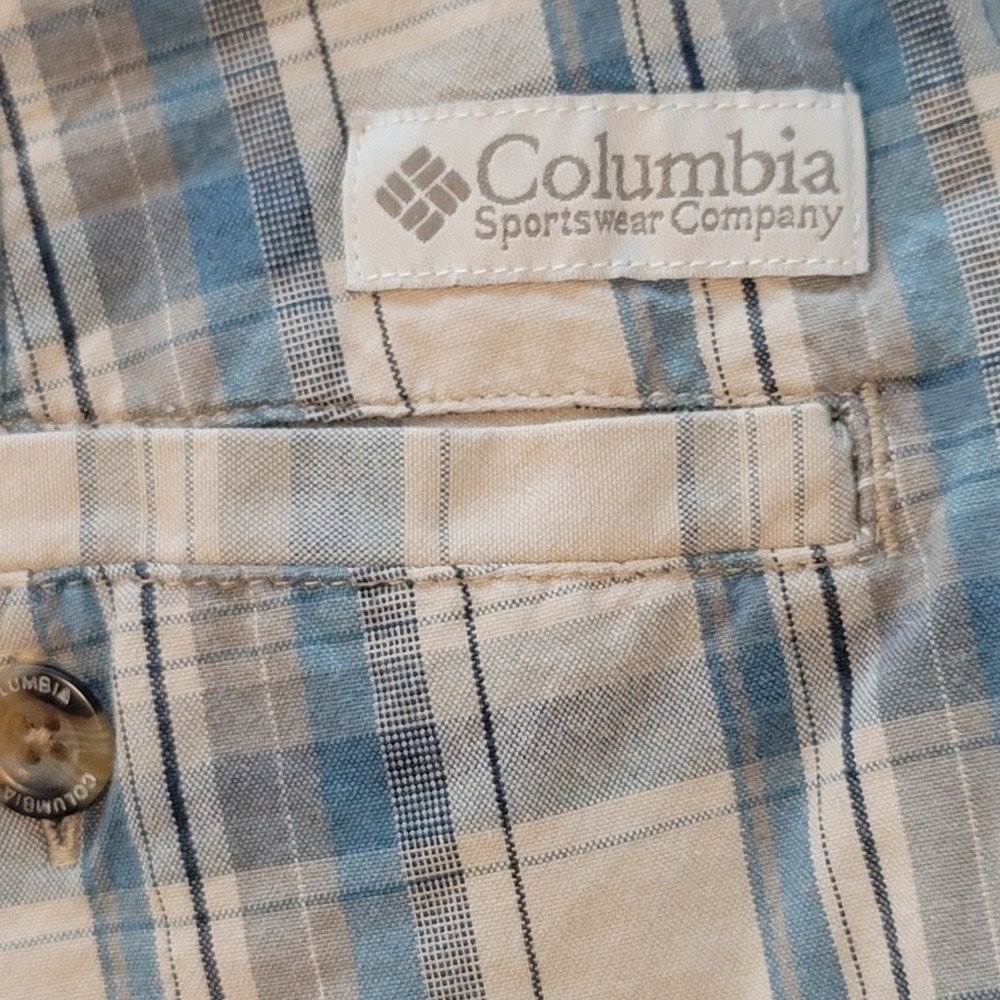 Columbia Plaid Shorts Mens 34 Blue Tan Cotton Hiking, Outdoor, Summer‎ AM4472 - Picture 8 of 10